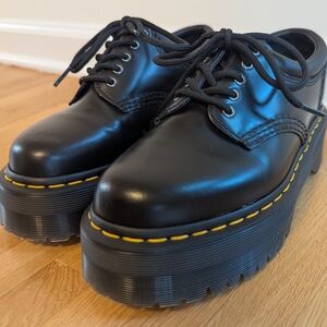 Dr. Martens Black Leather 8053 Platform Shoes with Yellow Stitching